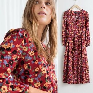 BOGO! & Other Stories Floral Midi Dress Tie Waist Red Size 4